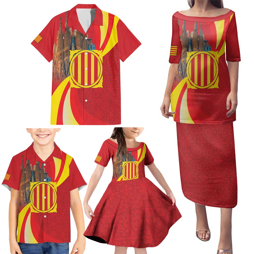 Catalonia Spain Family Matching Puletasi and Hawaiian Shirt Basilica de la Sagrada Familia