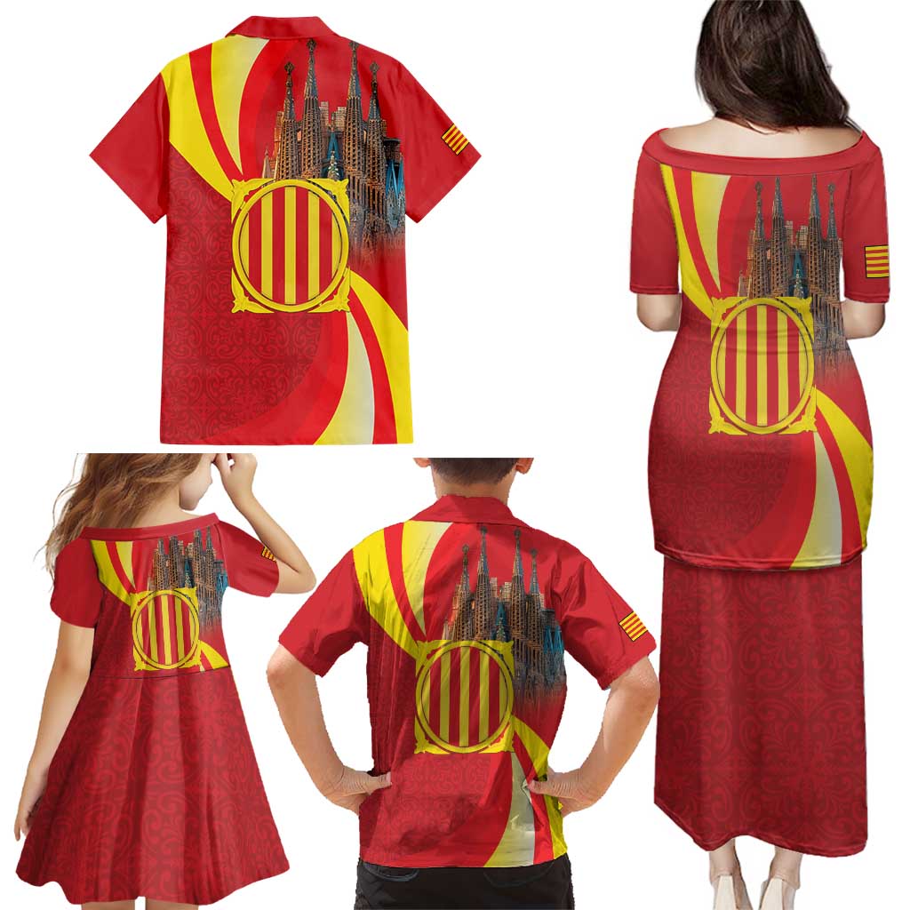 Catalonia Spain Family Matching Puletasi and Hawaiian Shirt Basilica de la Sagrada Familia