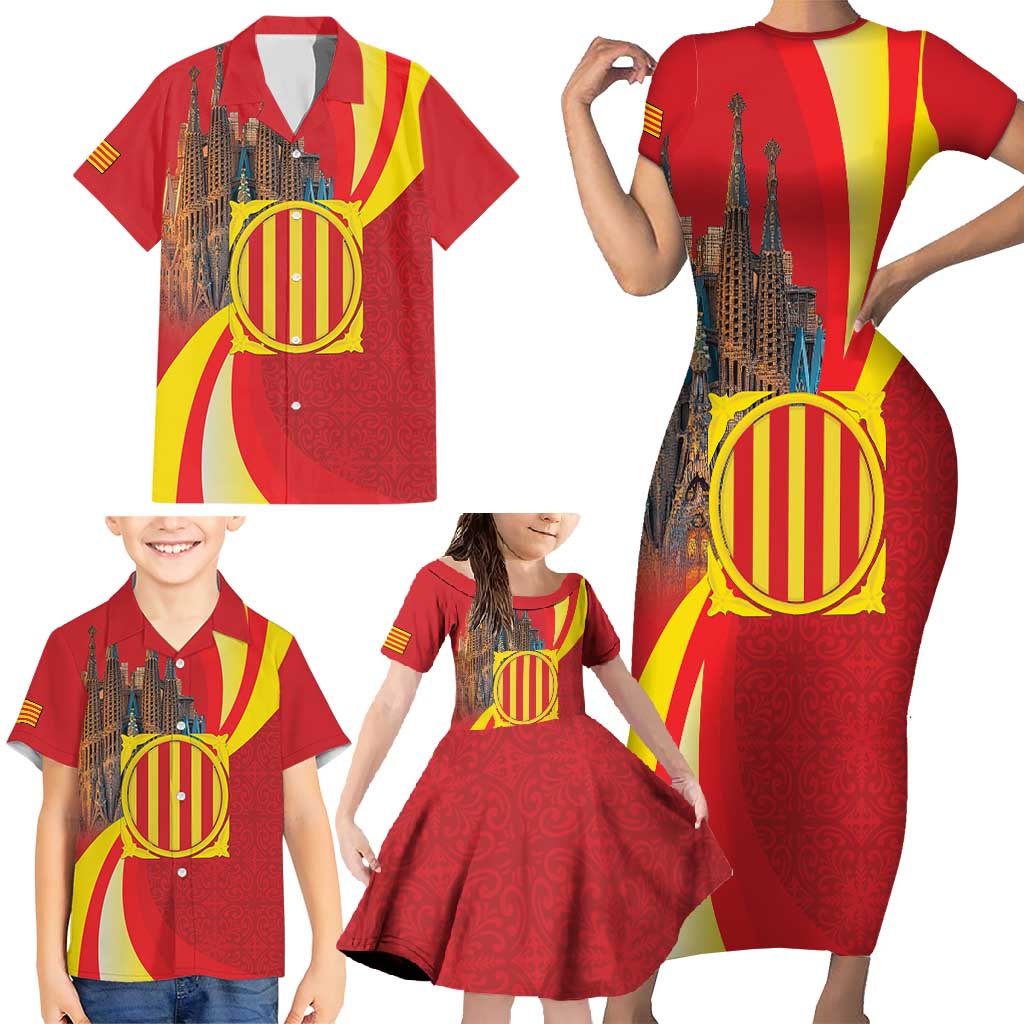 Catalonia Spain Family Matching Short Sleeve Bodycon Dress and Hawaiian Shirt Basilica de la Sagrada Familia