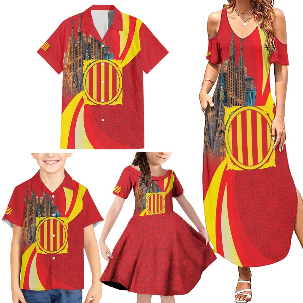 Catalonia Spain Family Matching Summer Maxi Dress and Hawaiian Shirt Basilica de la Sagrada Familia