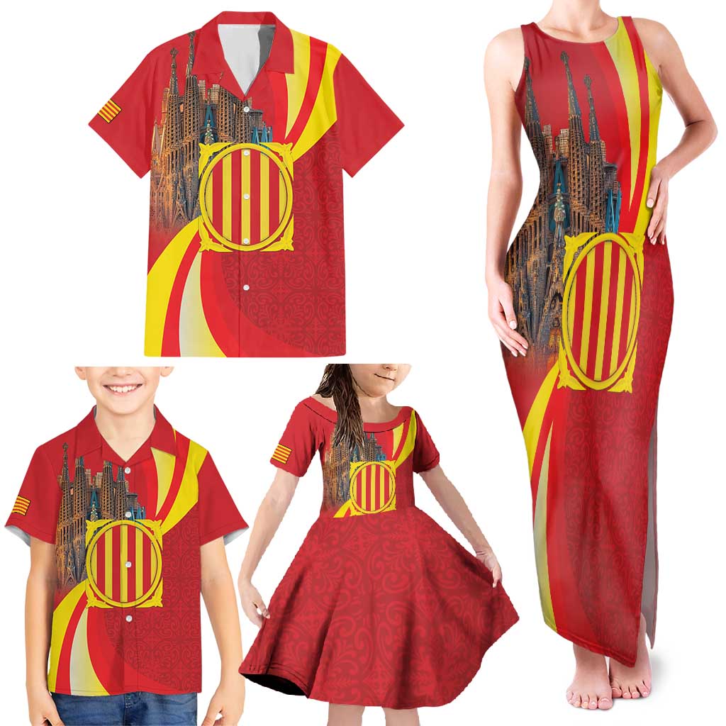 Catalonia Spain Family Matching Tank Maxi Dress and Hawaiian Shirt Basilica de la Sagrada Familia