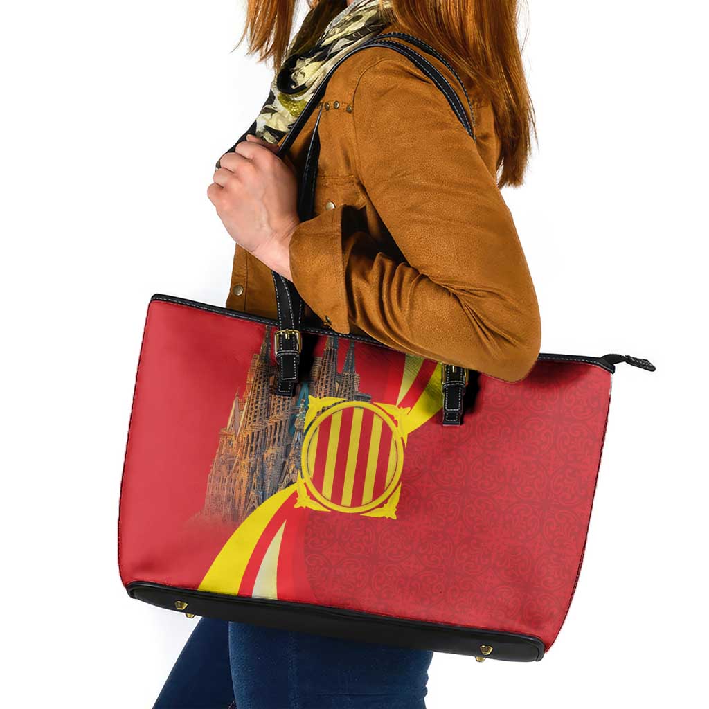 Catalonia Spain Leather Tote Bag Basilica de la Sagrada Familia