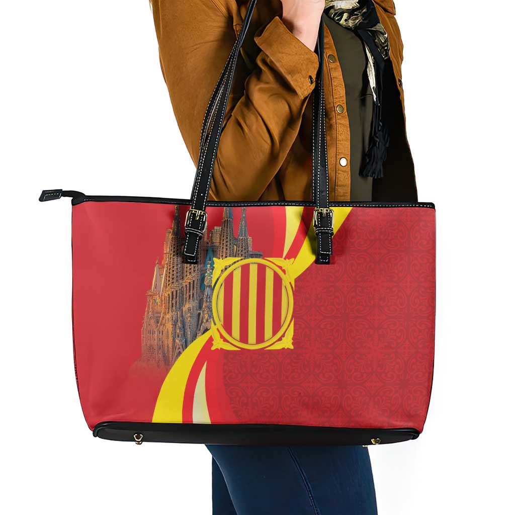 Catalonia Spain Leather Tote Bag Basilica de la Sagrada Familia