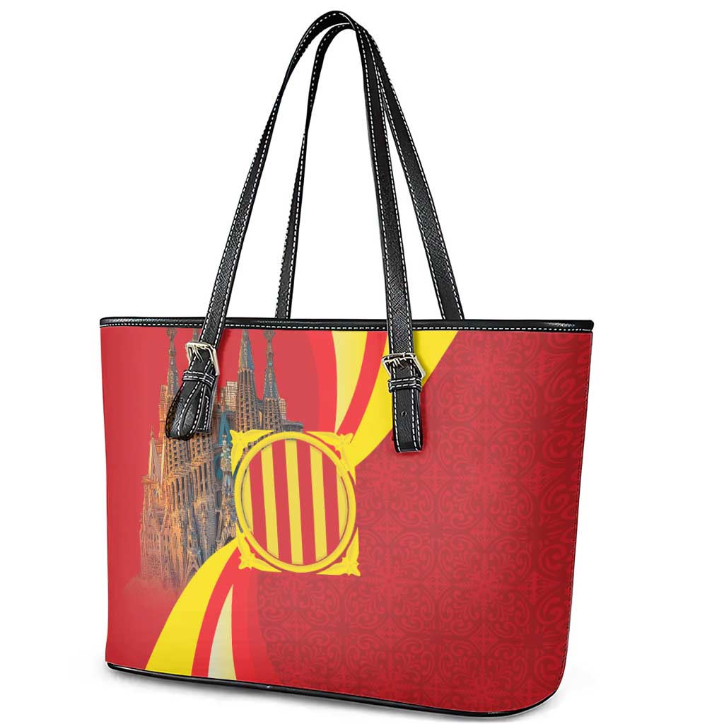Catalonia Spain Leather Tote Bag Basilica de la Sagrada Familia