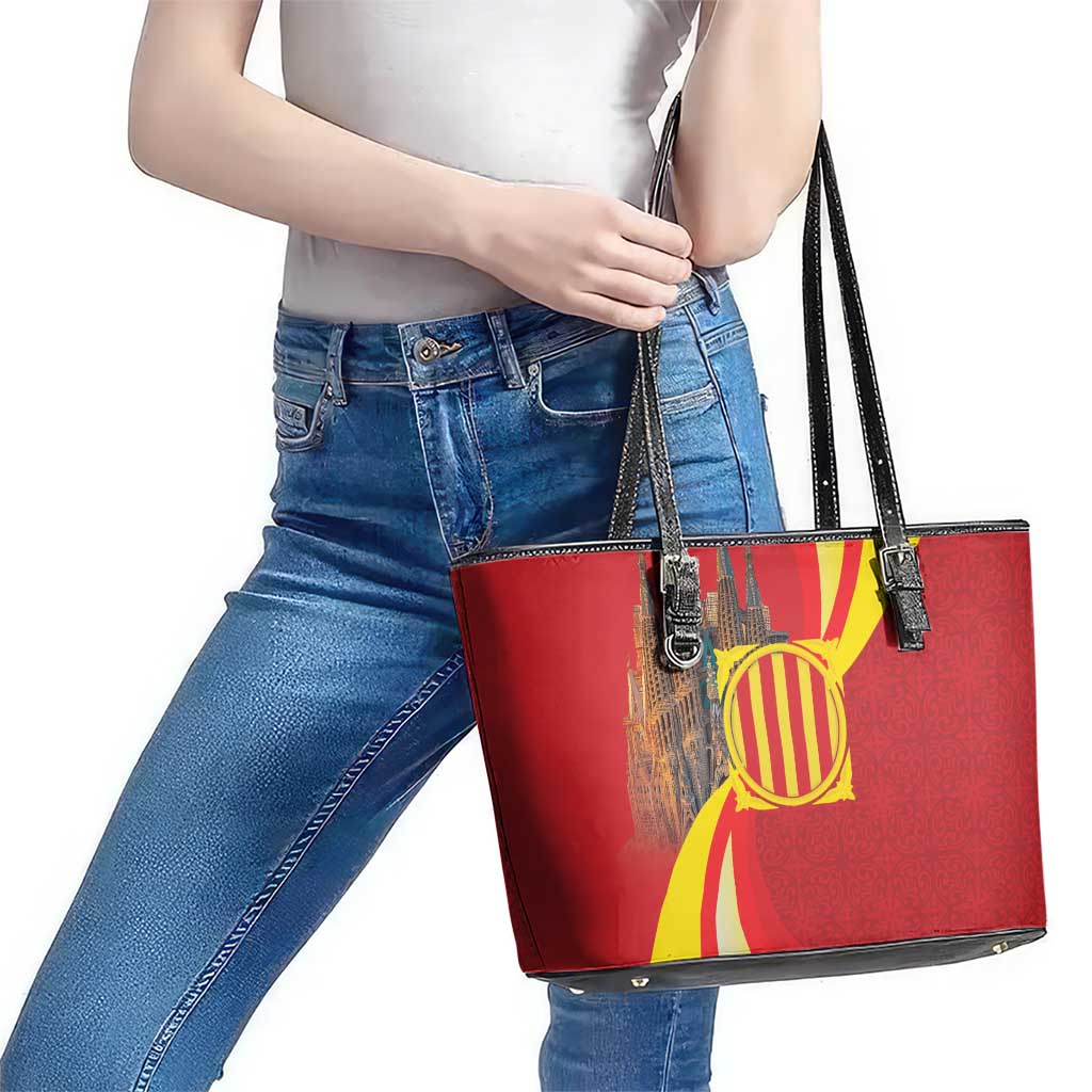 Catalonia Spain Leather Tote Bag Basilica de la Sagrada Familia