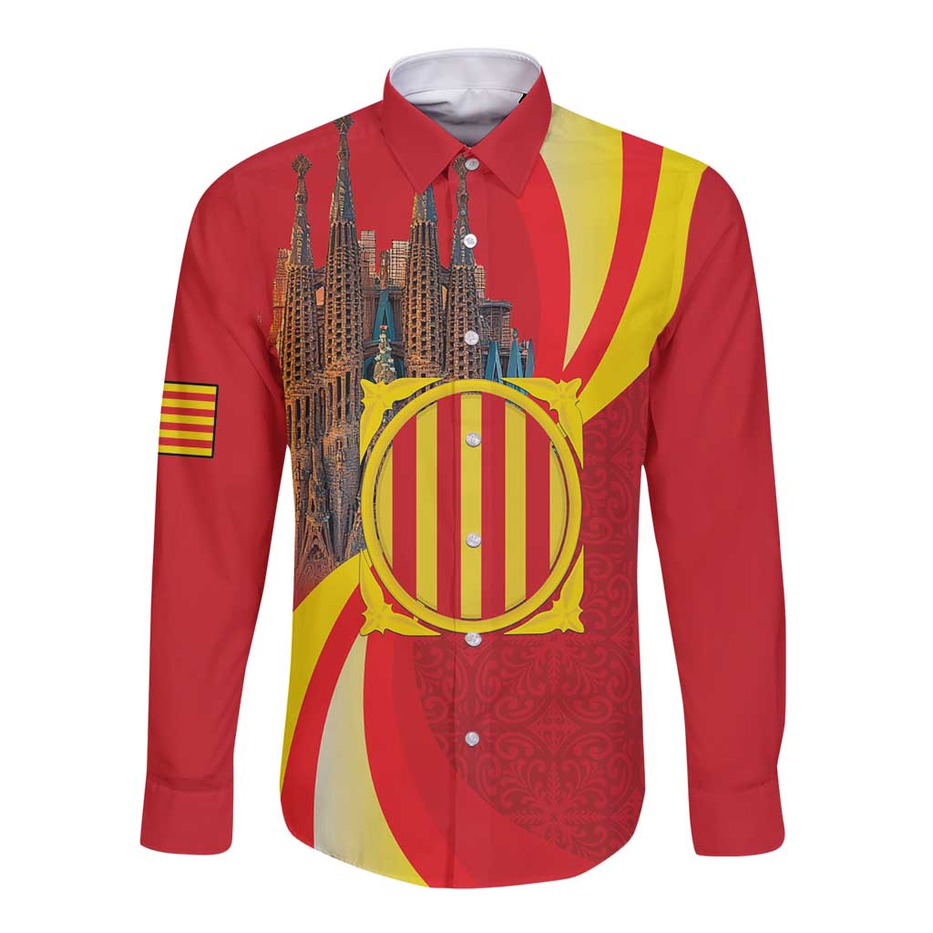 Catalonia Spain Long Sleeve Button Shirt Basilica de la Sagrada Familia