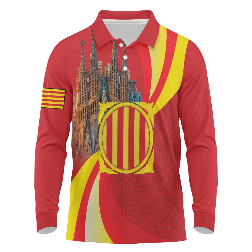 Catalonia Spain Long Sleeve Polo Shirt Basilica de la Sagrada Familia