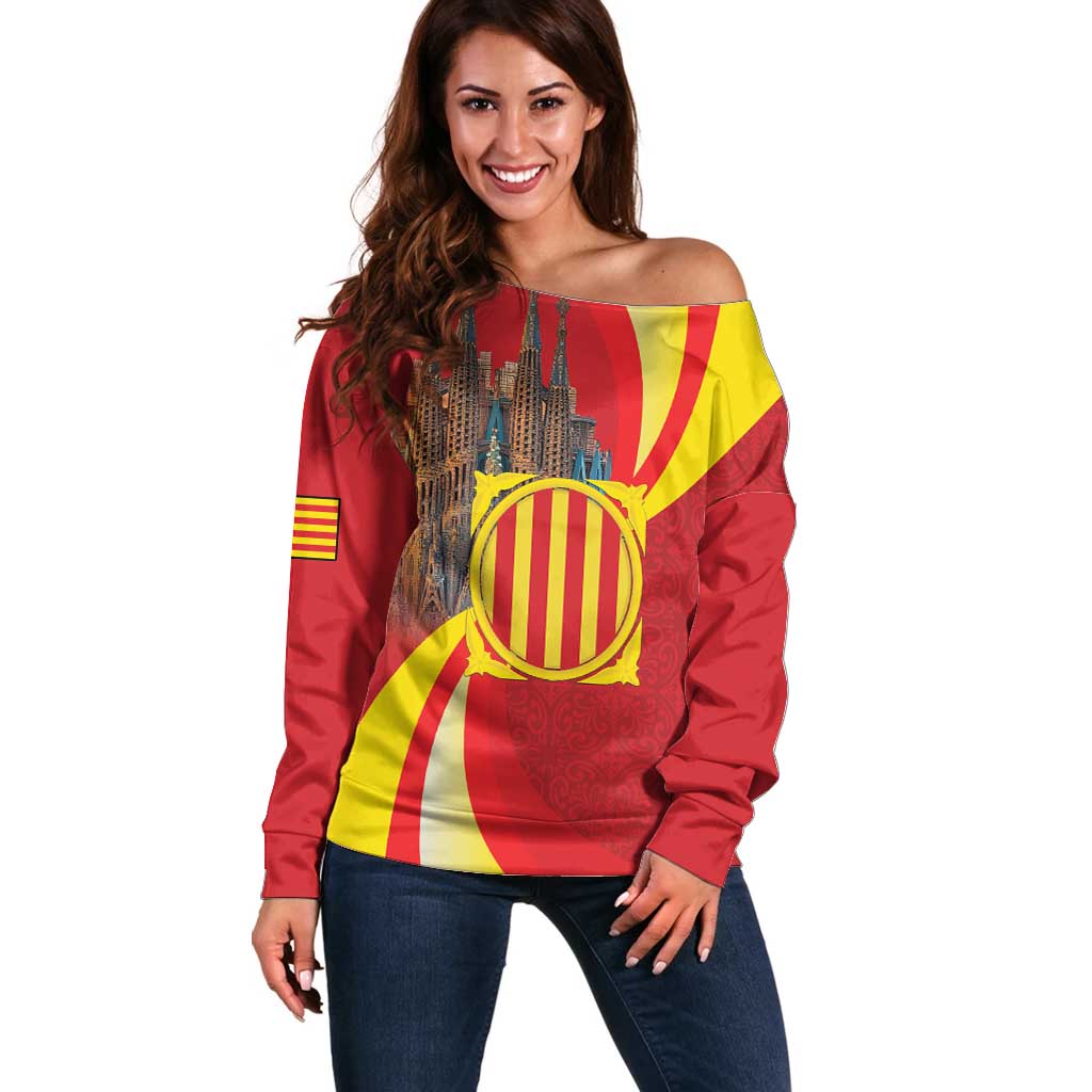 Catalonia Spain Off Shoulder Sweater Basilica de la Sagrada Familia