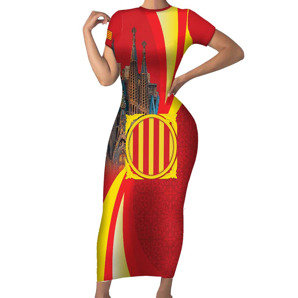 Catalonia Spain Short Sleeve Bodycon Dress Basilica de la Sagrada Familia