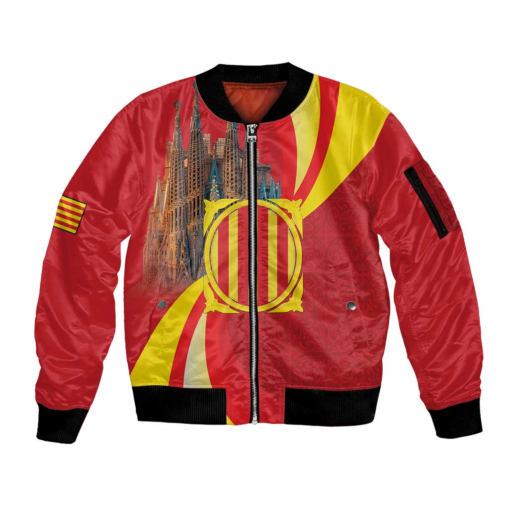Catalonia Spain Sleeve Zip Bomber Jacket Basilica de la Sagrada Familia