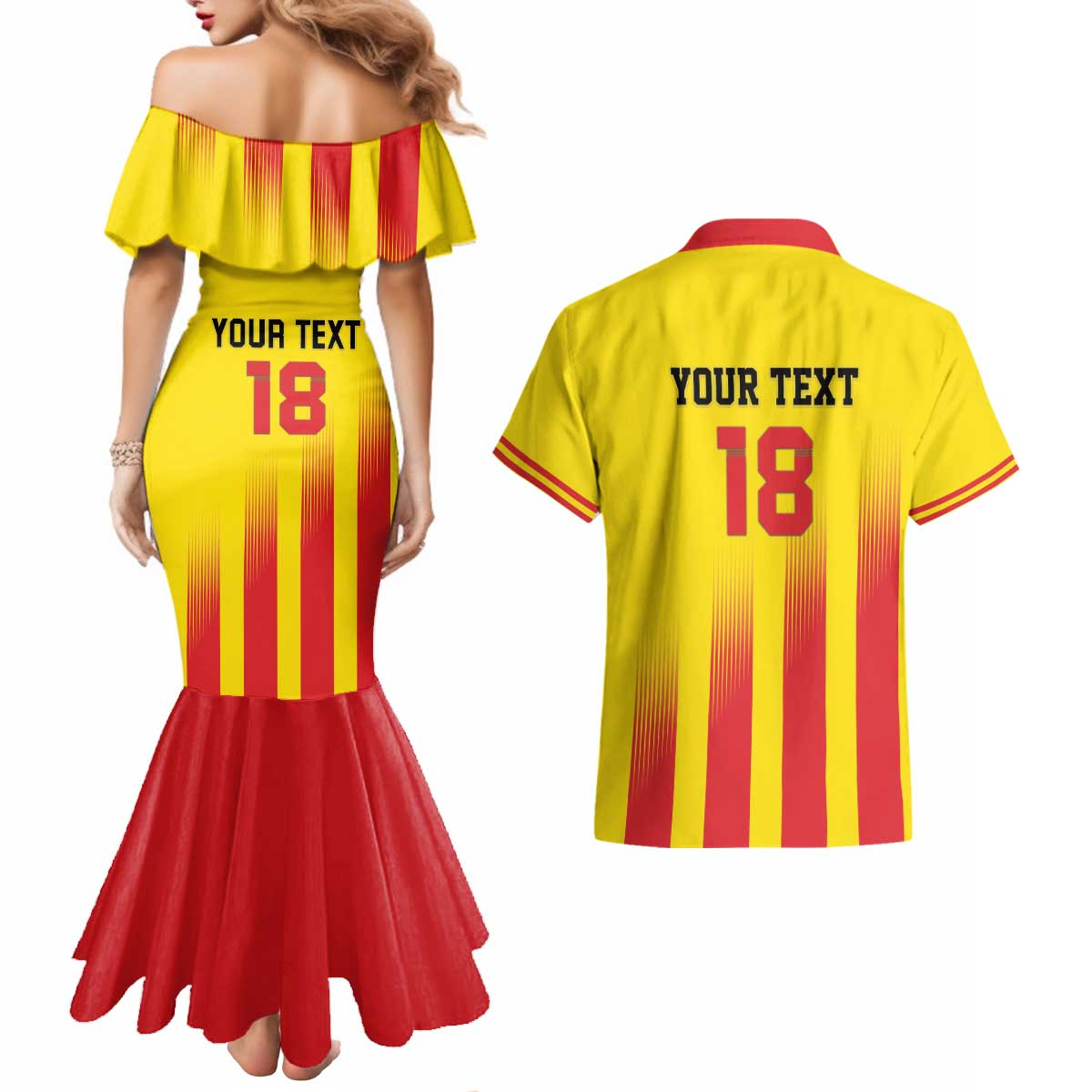 Custom Catalonia Football Couples Matching Mermaid Dress and Hawaiian Shirt Seleccio de futbol de Catalunya