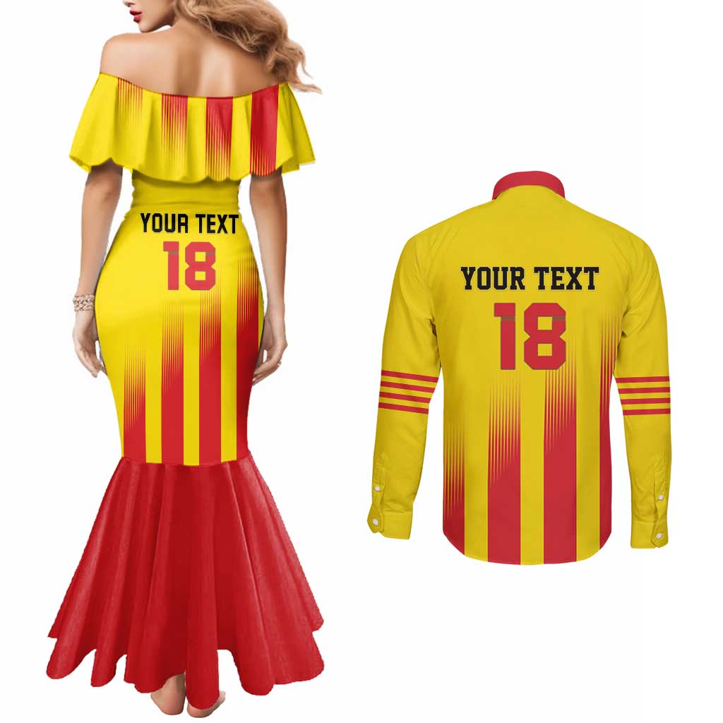 Custom Catalonia Football Couples Matching Mermaid Dress and Long Sleeve Button Shirt Seleccio de futbol de Catalunya