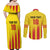 Custom Catalonia Football Couples Matching Off Shoulder Maxi Dress and Long Sleeve Button Shirt Seleccio de futbol de Catalunya