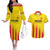 Custom Catalonia Football Couples Matching Off The Shoulder Long Sleeve Dress and Hawaiian Shirt Seleccio de futbol de Catalunya