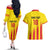 Custom Catalonia Football Couples Matching Off The Shoulder Long Sleeve Dress and Hawaiian Shirt Seleccio de futbol de Catalunya