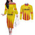 Custom Catalonia Football Couples Matching Off The Shoulder Long Sleeve Dress and Long Sleeve Button Shirt Seleccio de futbol de Catalunya