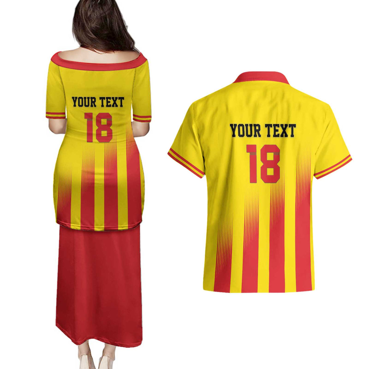 Custom Catalonia Football Couples Matching Puletasi and Hawaiian Shirt Seleccio de futbol de Catalunya