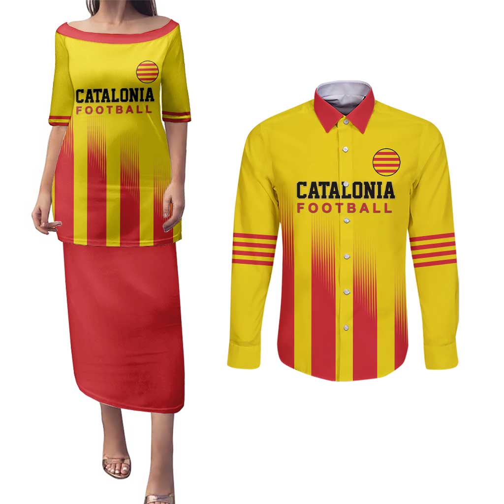 Custom Catalonia Football Couples Matching Puletasi and Long Sleeve Button Shirt Seleccio de futbol de Catalunya