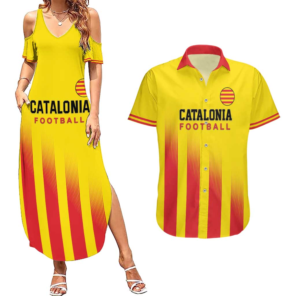 Custom Catalonia Football Couples Matching Summer Maxi Dress and Hawaiian Shirt Seleccio de futbol de Catalunya