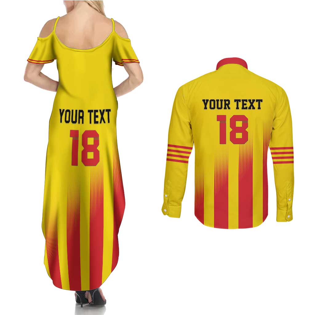 Custom Catalonia Football Couples Matching Summer Maxi Dress and Long Sleeve Button Shirt Seleccio de futbol de Catalunya