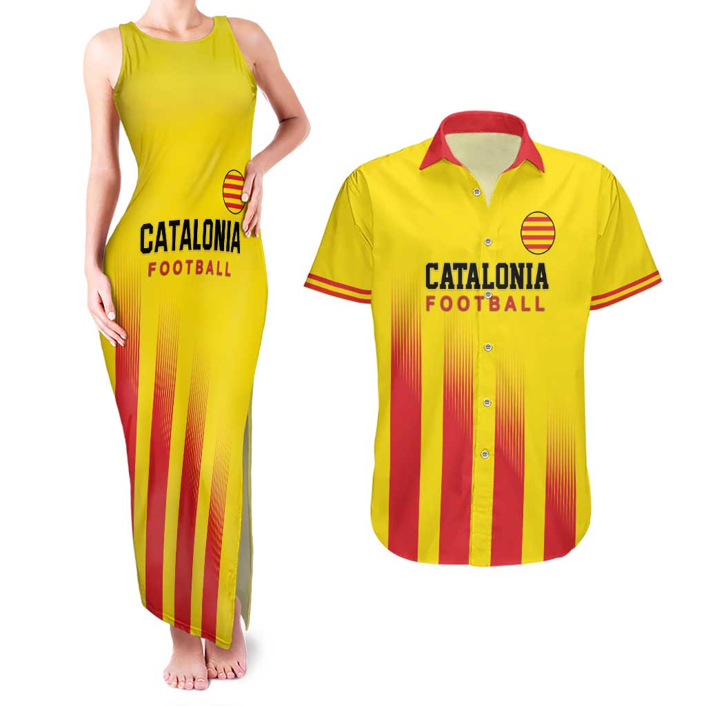 Custom Catalonia Football Couples Matching Tank Maxi Dress and Hawaiian Shirt Seleccio de futbol de Catalunya