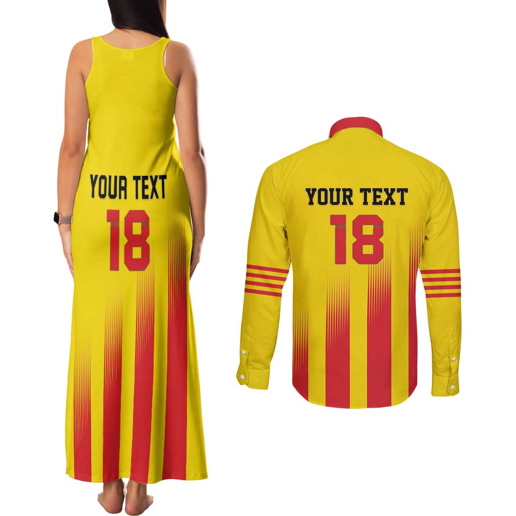 Custom Catalonia Football Couples Matching Tank Maxi Dress and Long Sleeve Button Shirt Seleccio de futbol de Catalunya