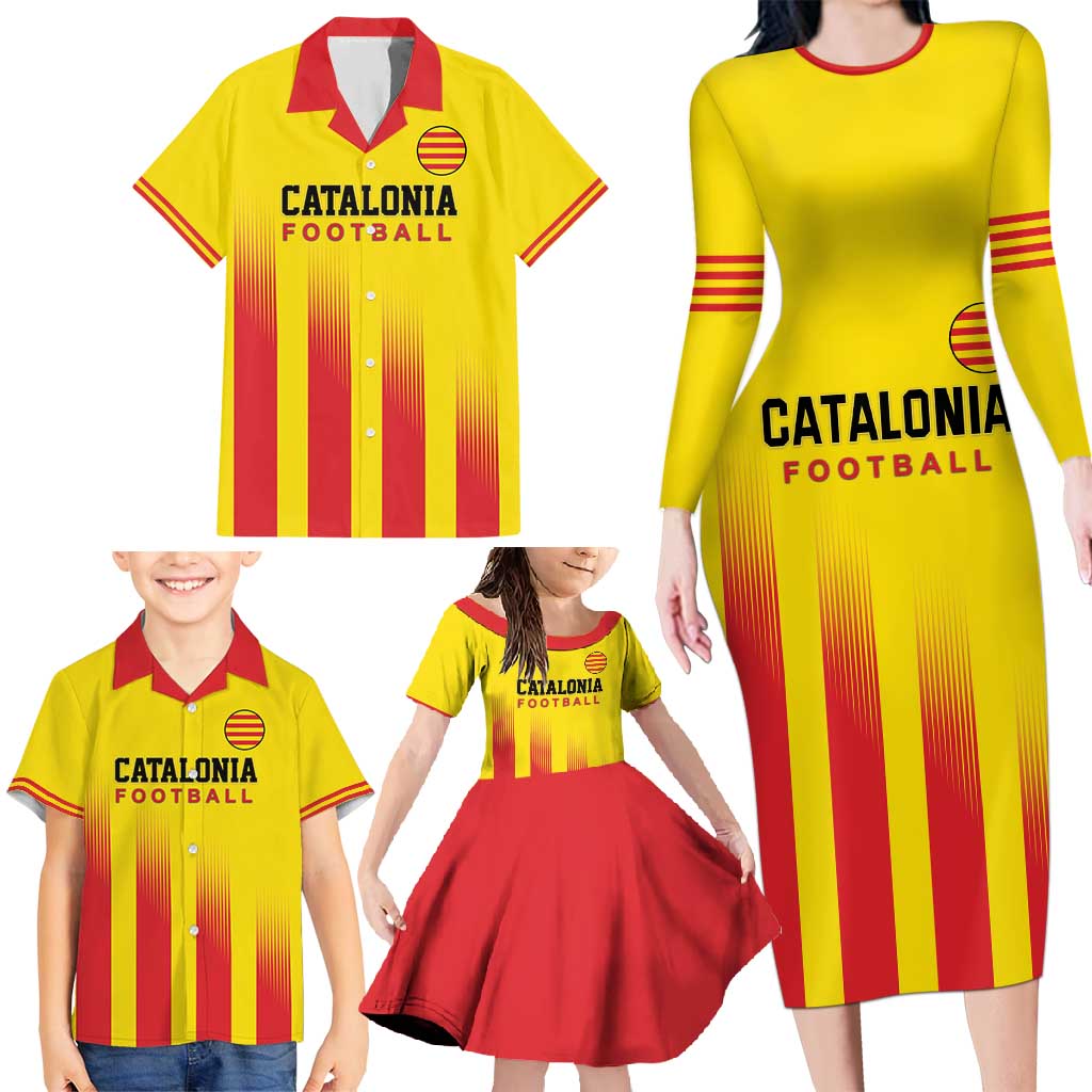 Custom Catalonia Football Family Matching Long Sleeve Bodycon Dress and Hawaiian Shirt Seleccio de futbol de Catalunya