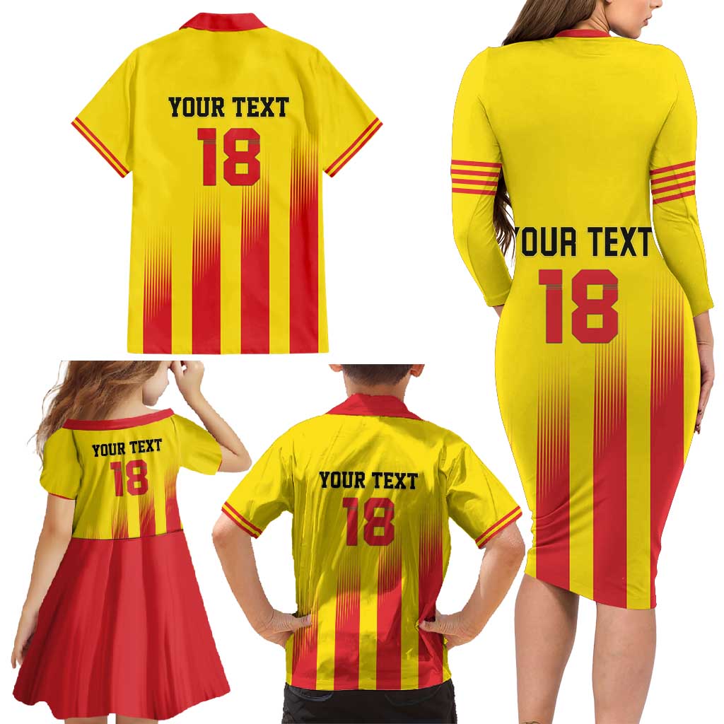 Custom Catalonia Football Family Matching Long Sleeve Bodycon Dress and Hawaiian Shirt Seleccio de futbol de Catalunya