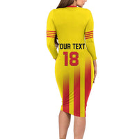 Custom Catalonia Football Family Matching Long Sleeve Bodycon Dress and Hawaiian Shirt Seleccio de futbol de Catalunya