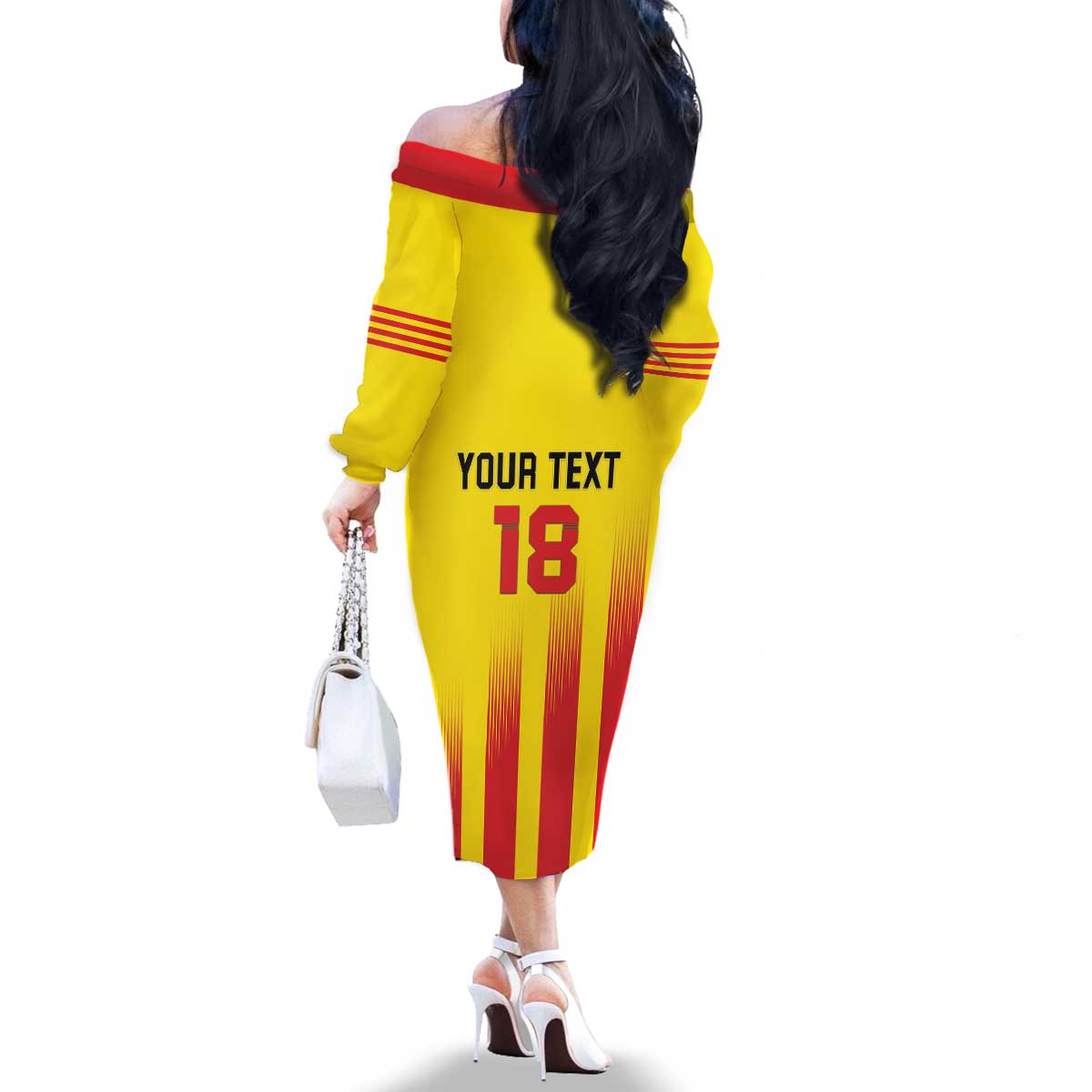 Custom Catalonia Football Family Matching Off The Shoulder Long Sleeve Dress and Hawaiian Shirt Seleccio de futbol de Catalunya