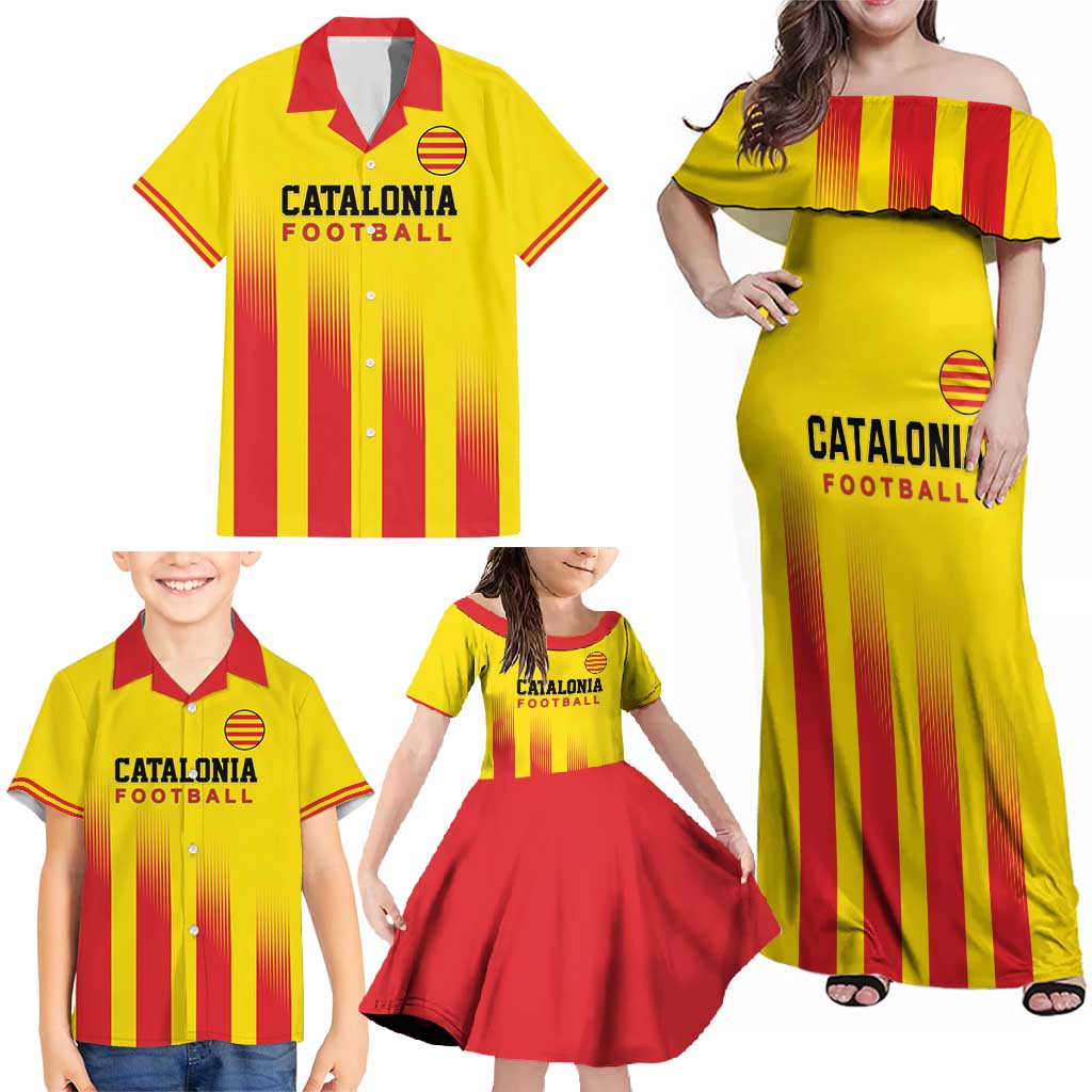 Custom Catalonia Football Family Matching Off Shoulder Maxi Dress and Hawaiian Shirt Seleccio de futbol de Catalunya