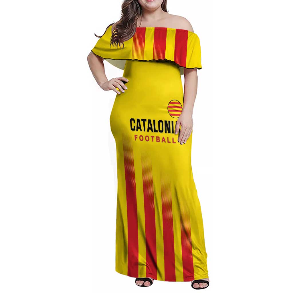 Custom Catalonia Football Family Matching Off Shoulder Maxi Dress and Hawaiian Shirt Seleccio de futbol de Catalunya