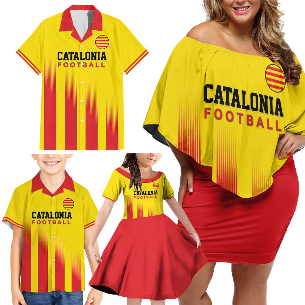 Custom Catalonia Football Family Matching Off Shoulder Short Dress and Hawaiian Shirt Seleccio de futbol de Catalunya