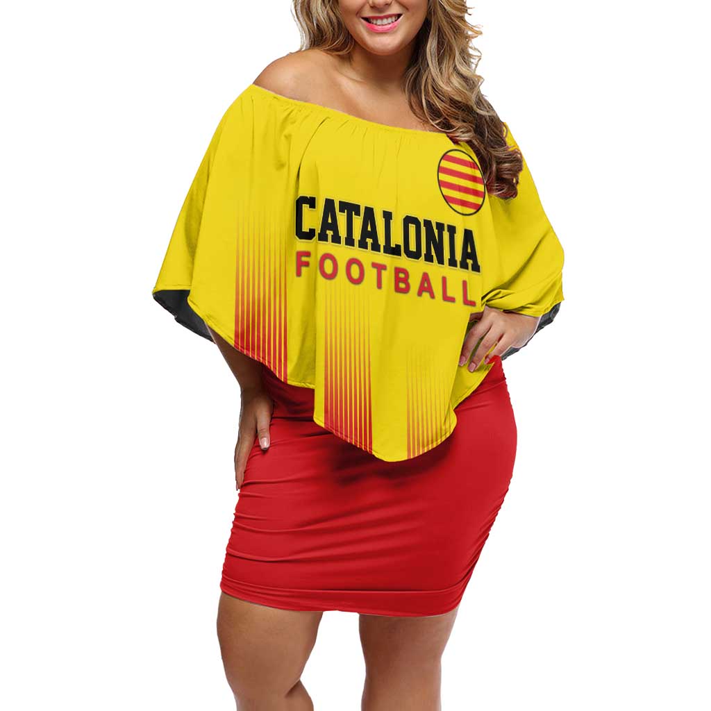Custom Catalonia Football Family Matching Off Shoulder Short Dress and Hawaiian Shirt Seleccio de futbol de Catalunya