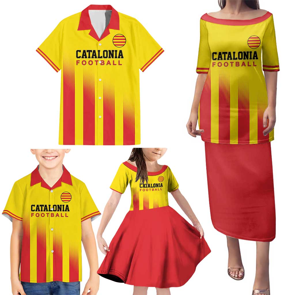 Custom Catalonia Football Family Matching Puletasi and Hawaiian Shirt Seleccio de futbol de Catalunya