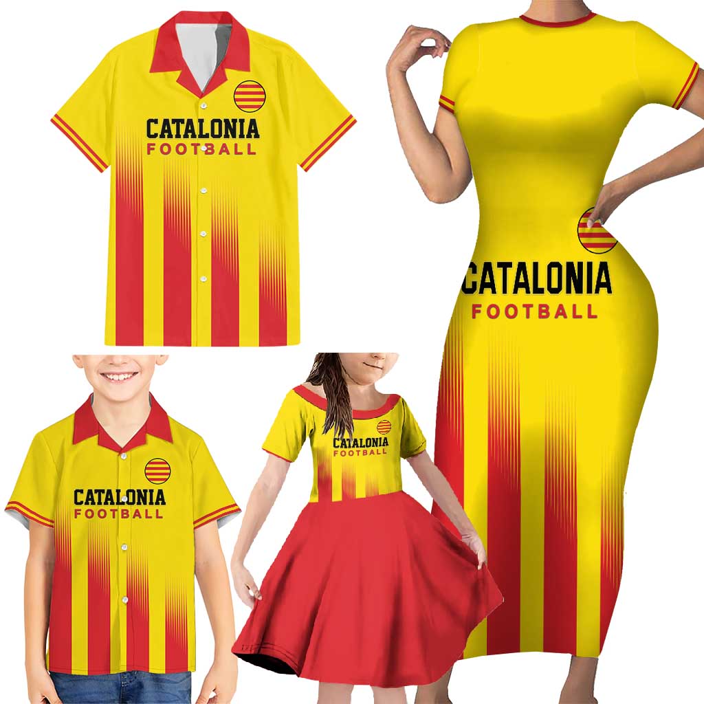Custom Catalonia Football Family Matching Short Sleeve Bodycon Dress and Hawaiian Shirt Seleccio de futbol de Catalunya
