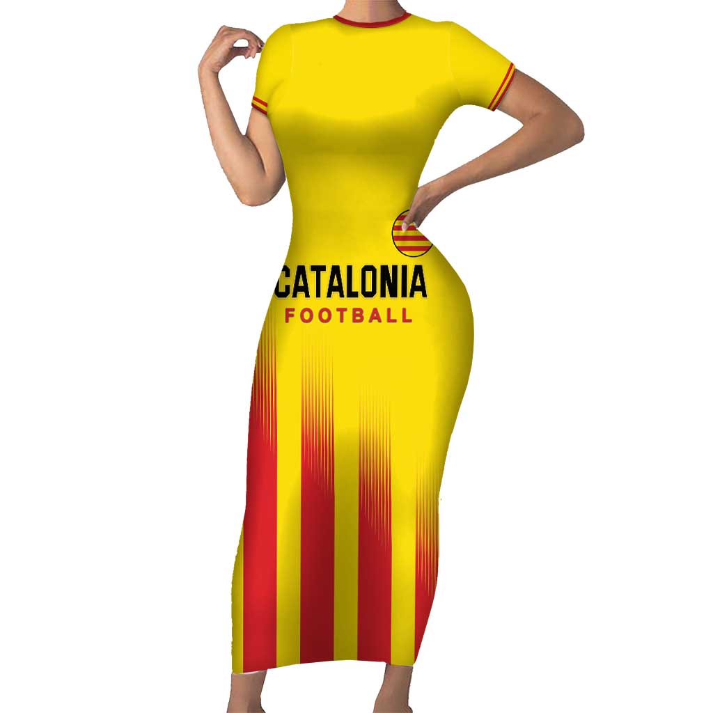 Custom Catalonia Football Family Matching Short Sleeve Bodycon Dress and Hawaiian Shirt Seleccio de futbol de Catalunya