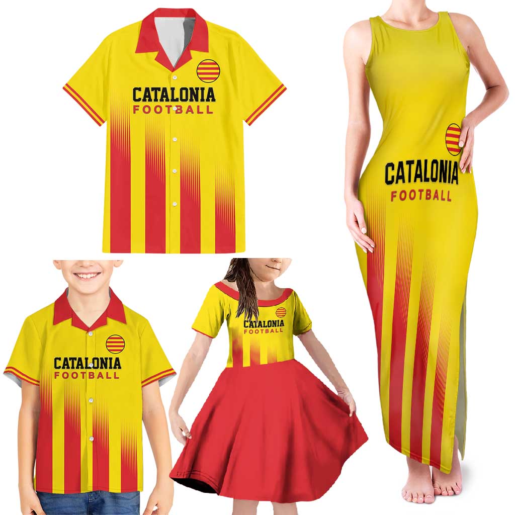 Custom Catalonia Football Family Matching Tank Maxi Dress and Hawaiian Shirt Seleccio de futbol de Catalunya