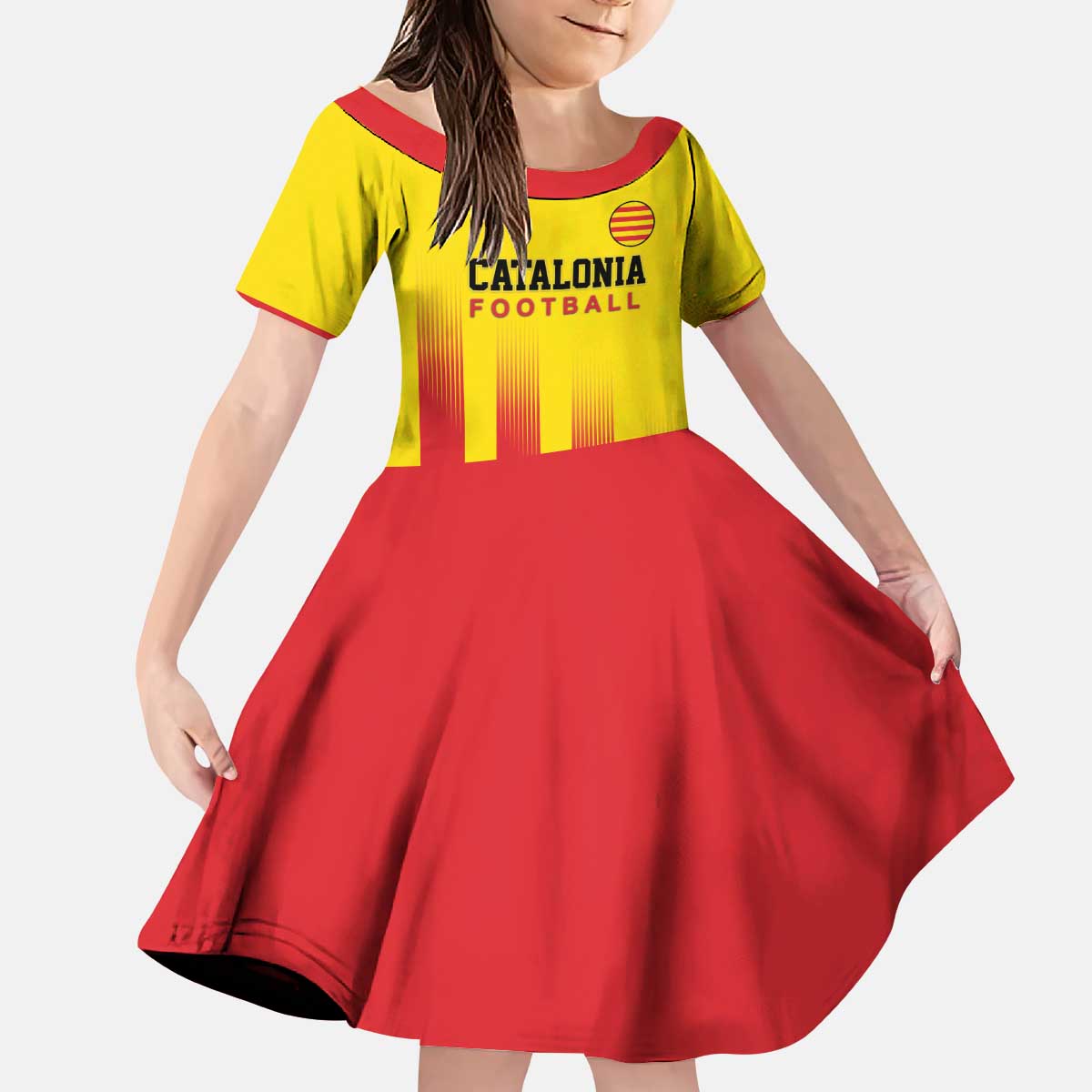 Custom Catalonia Football Kid Short Sleeve Dress Seleccio de futbol de Catalunya