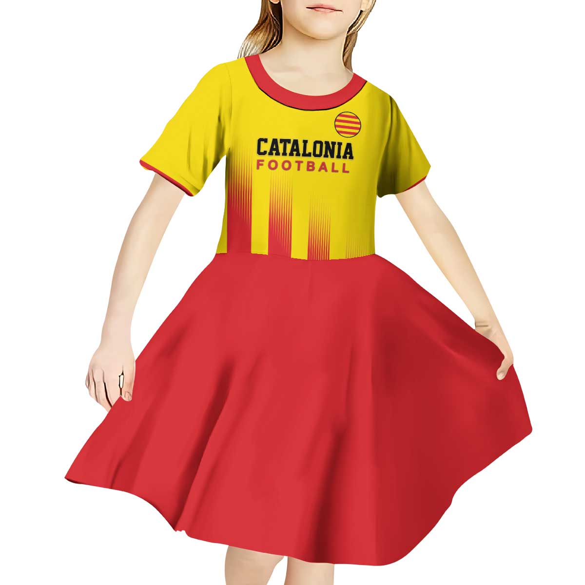 Custom Catalonia Football Kid Short Sleeve Dress Seleccio de futbol de Catalunya