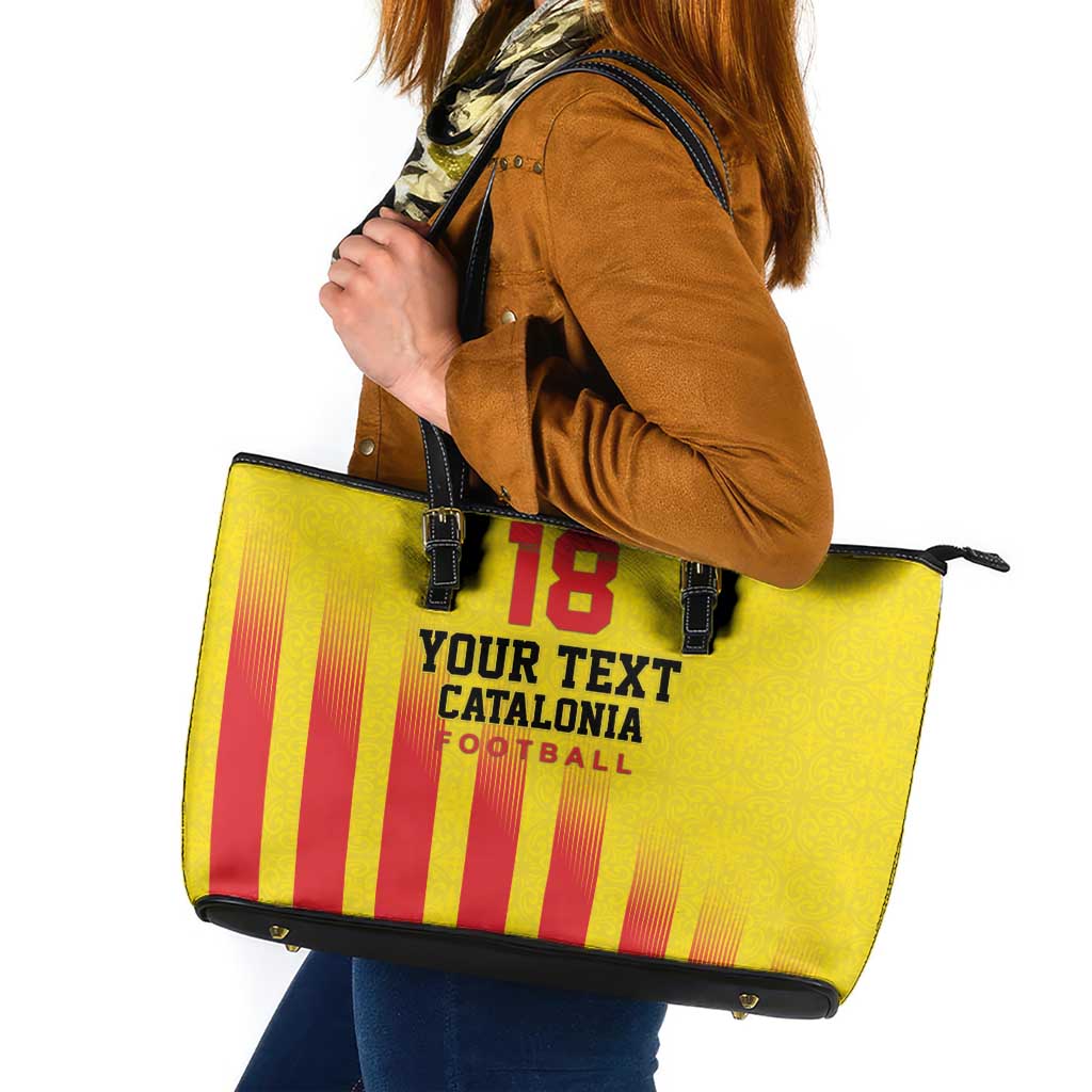 Custom Catalonia Football Leather Tote Bag Seleccio de futbol de Catalunya