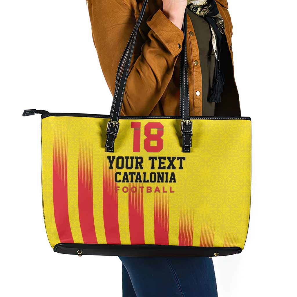 Custom Catalonia Football Leather Tote Bag Seleccio de futbol de Catalunya