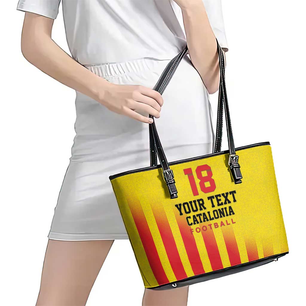 Custom Catalonia Football Leather Tote Bag Seleccio de futbol de Catalunya