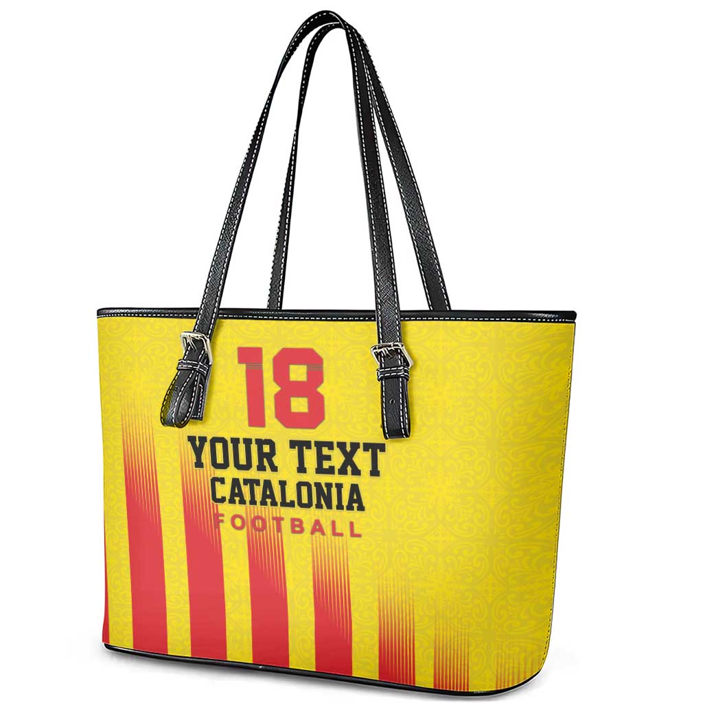 Custom Catalonia Football Leather Tote Bag Seleccio de futbol de Catalunya