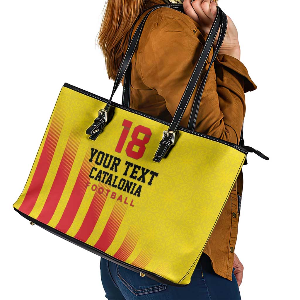 Custom Catalonia Football Leather Tote Bag Seleccio de futbol de Catalunya