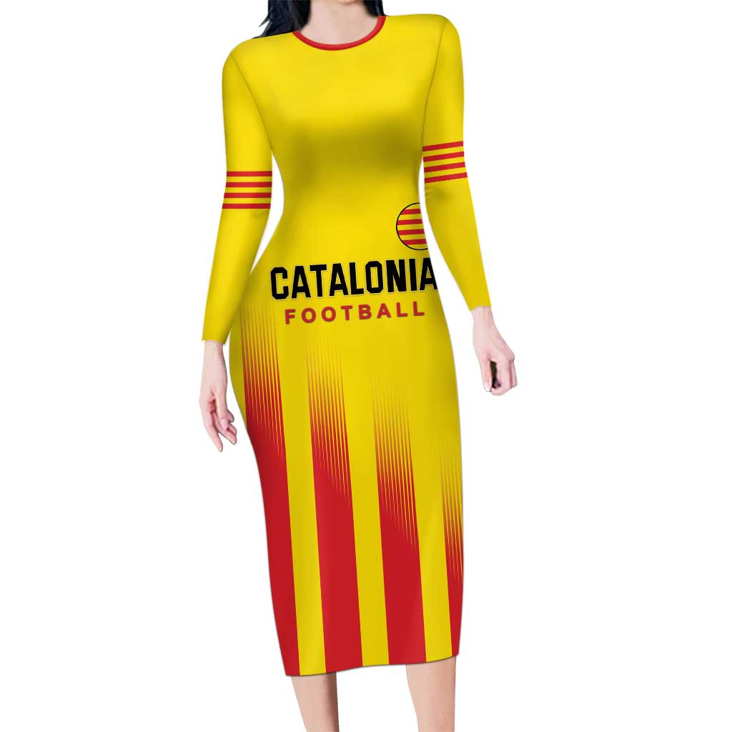 Custom Catalonia Football Long Sleeve Bodycon Dress Seleccio de futbol de Catalunya