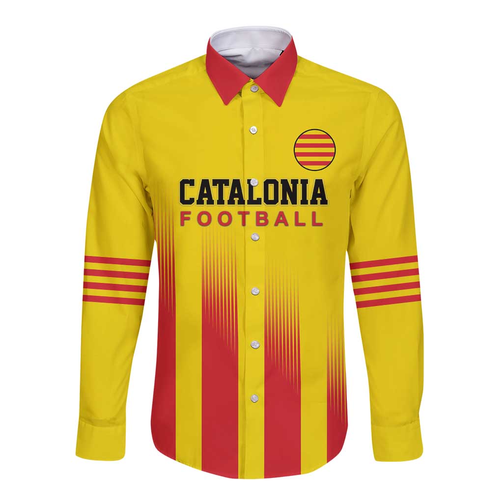 Custom Catalonia Football Long Sleeve Button Shirt Seleccio de futbol de Catalunya