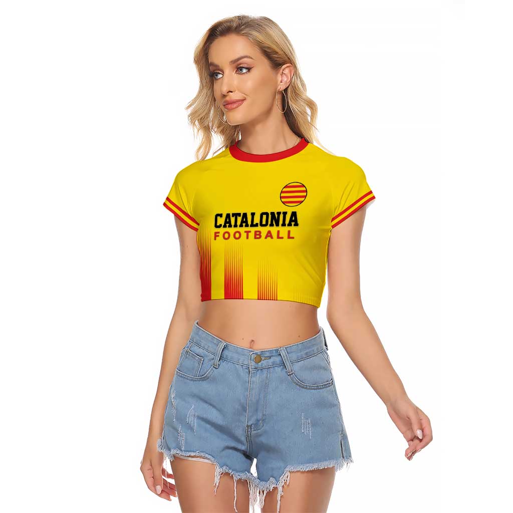 Custom Catalonia Football Raglan Cropped T Shirt Seleccio de futbol de Catalunya