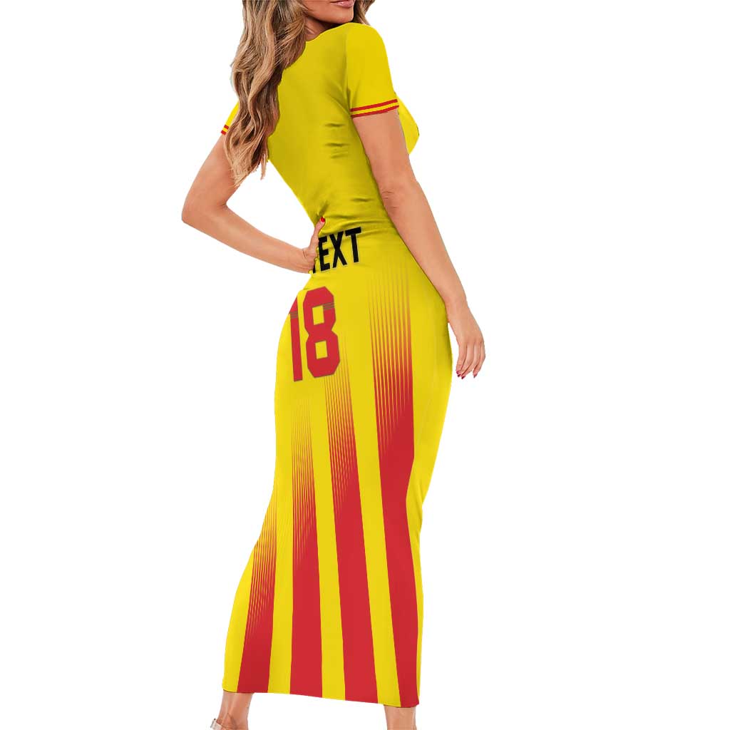 Custom Catalonia Football Short Sleeve Bodycon Dress Seleccio de futbol de Catalunya