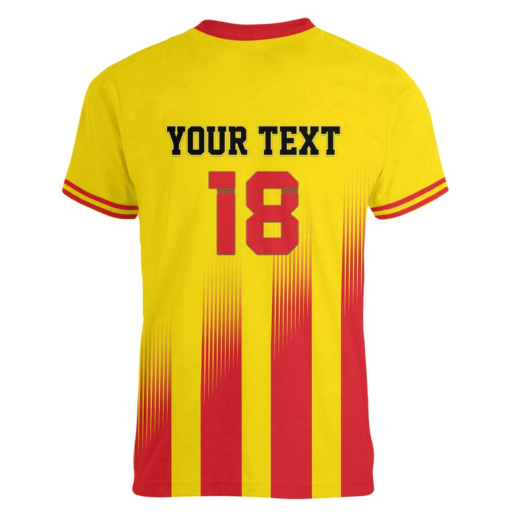 Custom Catalonia Football Women V-Neck T-Shirt Seleccio de futbol de Catalunya